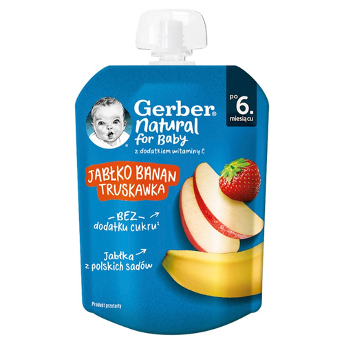 Gerber Deserek Jabłko Banan Truskawka dla Niemowląt po 6. Miesiącu 80g Best Before 30.09.26