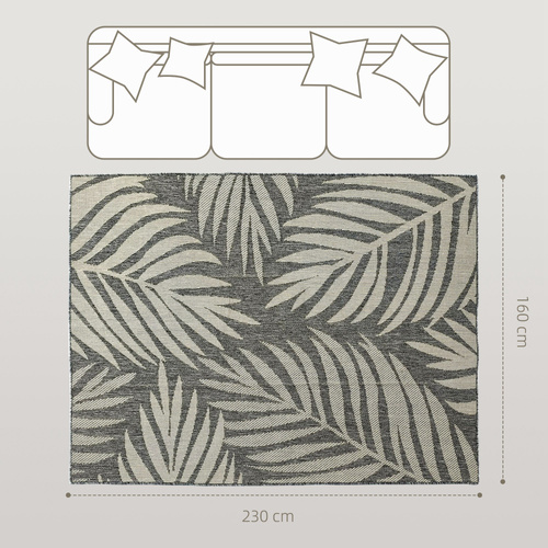HOMCOM UV Resistant Indoor & Outdoor Area Rug, Easy-Cleaning Machine Washable Rug for Patio, Garden, Kitchen, Bathroom or Living Room, 230 x 160 cm, Grey
