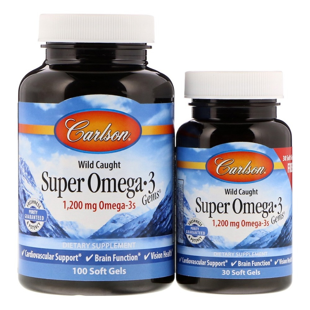 Carlson Labs Wild Caught Super Omega-3 Gems, 1200mg - 100 + 30 softgels
