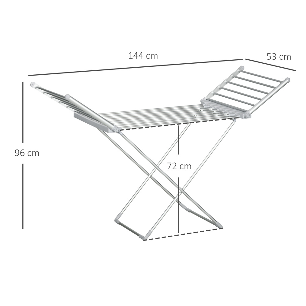 HOMCOM Electric Heated Clothes Dryer, Folding Energy-Efficient Indoor Airer with Extendable Wings, Laundry Drying Horse Rack, Silver
