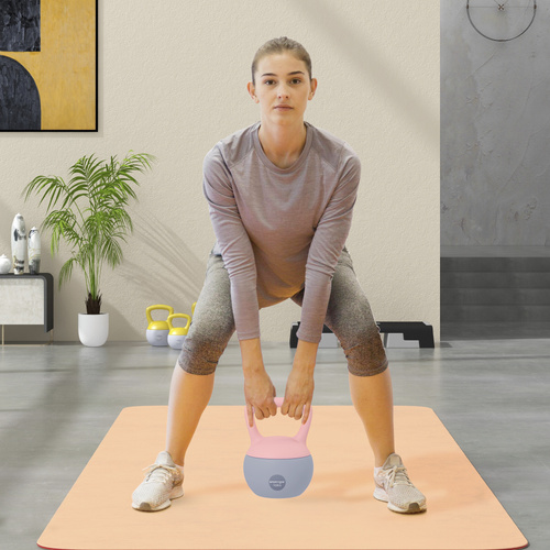 SPORTNOW 10KG Soft Kettlebell, Kettlebell with Non-Slip Handle for Home Gym, Weight Lifting, Strength Training, Pink/Grey