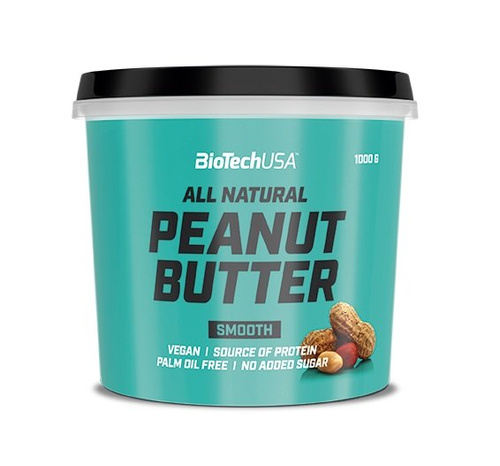 BioTechUSA Masło Orzechowe Gładkie Naturalna Pasta Orzechowa Źródło Białka i Błonnika 1000g