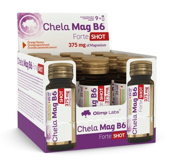 Olimp Nutrition Chela Mag B6 Forte Shot Magnesium with Vitamin B6 in a Liquid for Cramps and Fatigue Orange 9 x 25 ml
