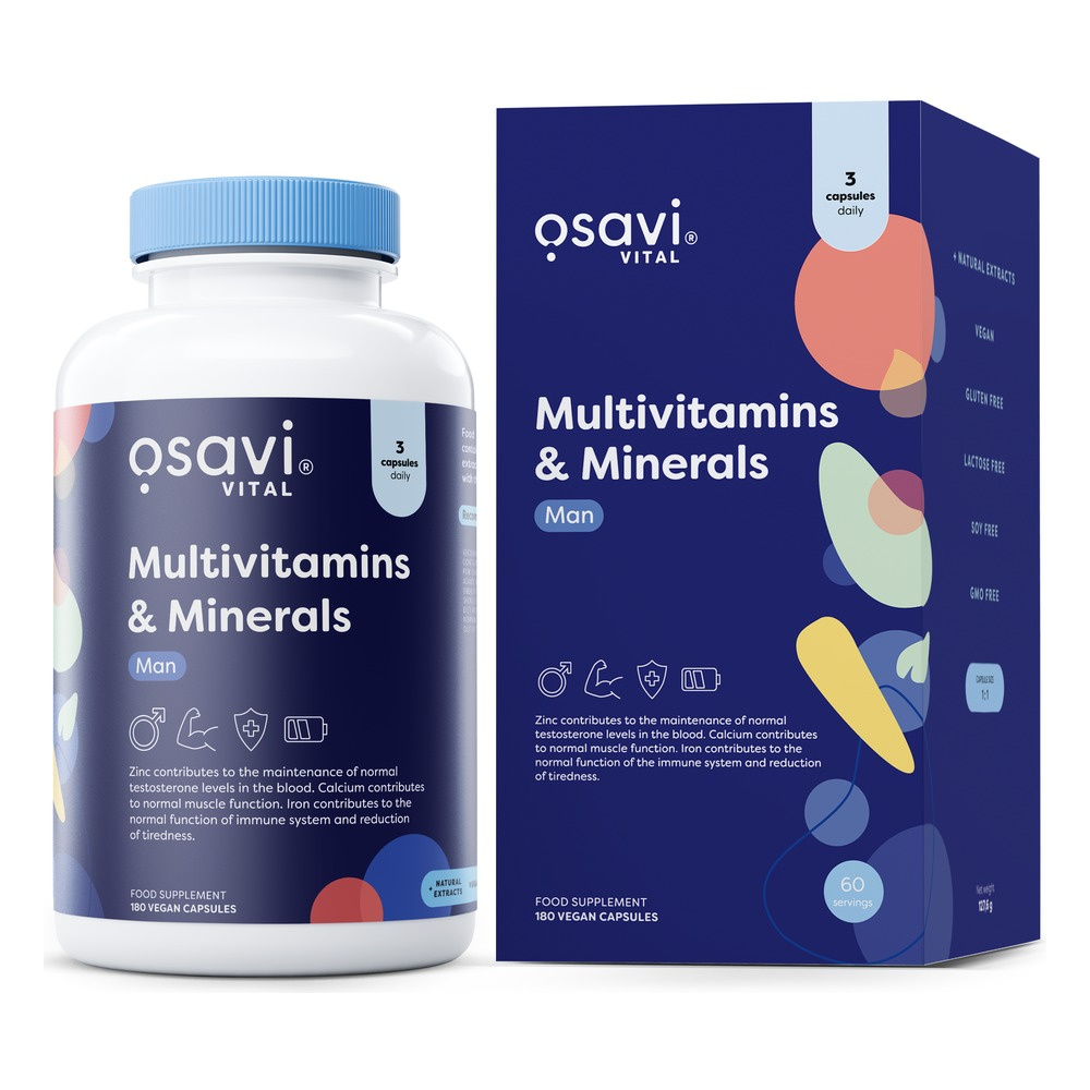 Osavi Multiwitamina i Minerały dla Mężczyzn Na Zdrowie i Energię 180 Wegańskich Kapsułek