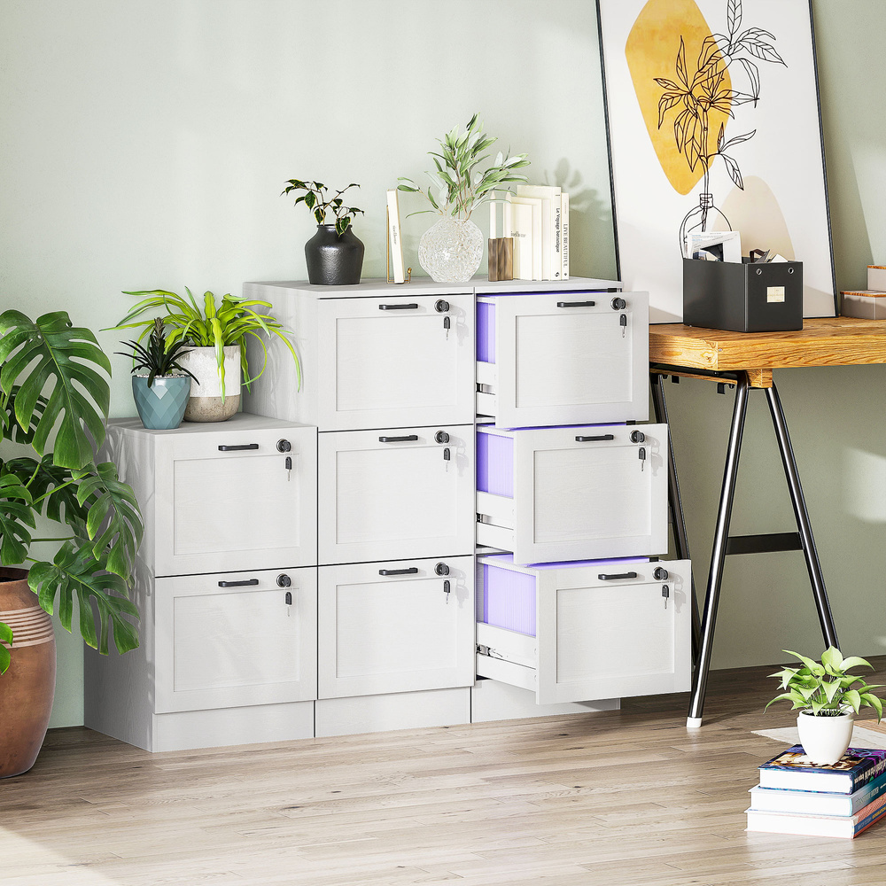HOMCOM 3-Drawer Filing Cabinet with Lock - White