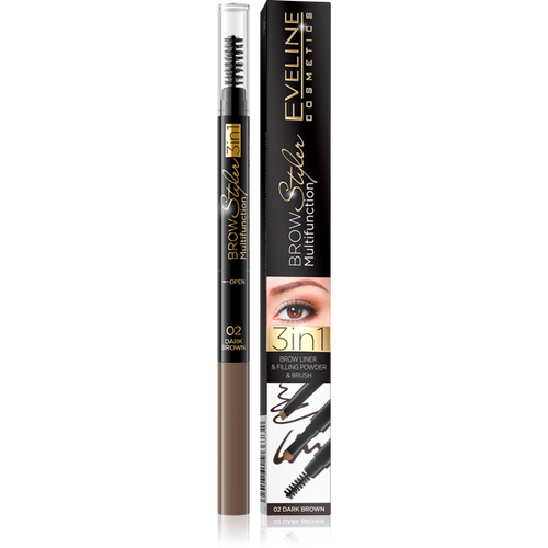 Eveline Brow Styler Multifunction 3in1 No. 02 Dark Brown 1 Piece