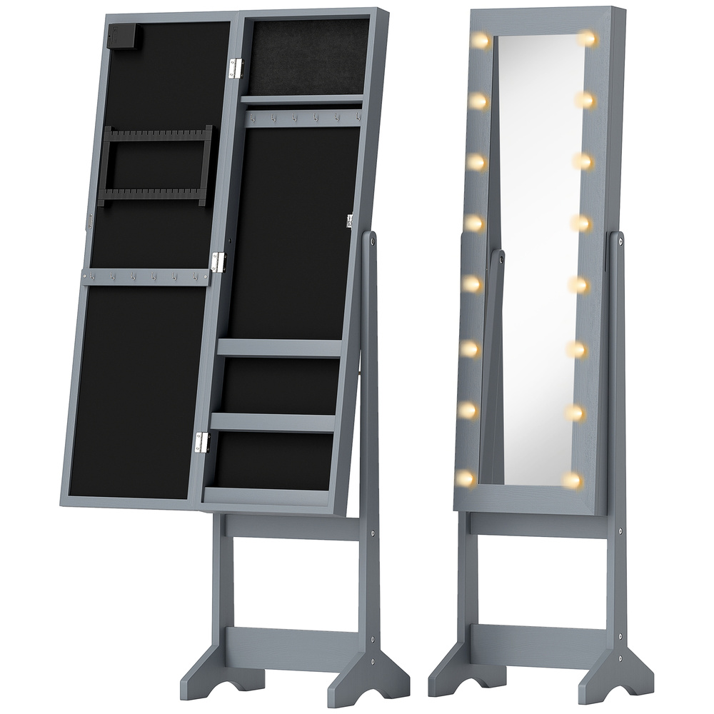 HOMCOM Freestanding Mirrored Jewellery Storage Cabinet - Grey