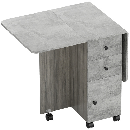 HOMCOM Multi-Storage Six-Person Drop Leaf Dining Table - Mixed Grey
