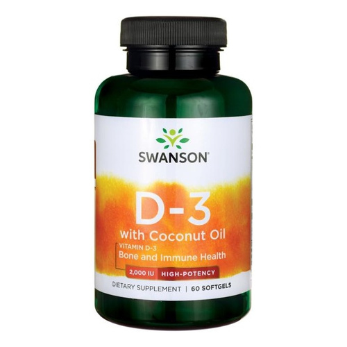 Swanson Vitamin D-3 2000 IU Witamina D3 z Olejem Kokosowym 60 Kapsułek