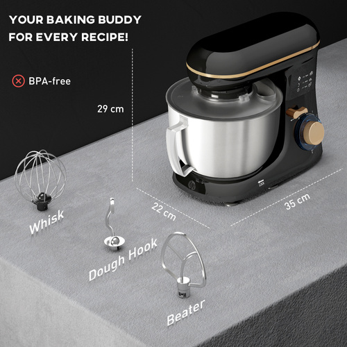 HOMCOM 1300W Kitchen Stand Mixer, with Accessories - Black