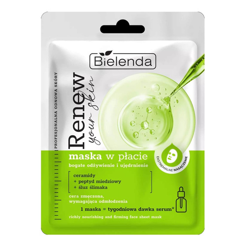 Bielenda Renew Your Skin Profesjonalna Odnowa Skóry Odżywcza Maska w Płacie z Ceramidami i Śluzem Ślimaka 1 Sztuka
