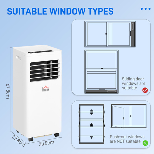 HOMCOM 7000 BTU Air Conditioning Unit, 3-in-1 Portable Air Conditioner, Dehumidifier, Cooling Fan with 2 Speeds, 24H Timer, Remote Control, Digital Display, Window Venting Kit, 26m²