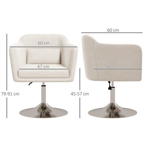HOMCOM Modern Accent Chair with Swivel Base, Height Adjustable Arm Chair with Pillow for Living Room, Bedroom, Cream White