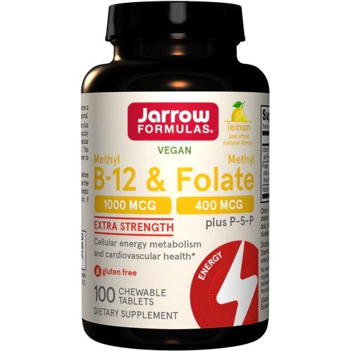 Jarrow Formulas Metylowana Witamina B12 i Metylofolian z P-5-P o Smaku Cytrynowym na Energię i Układ Nerwowy 100 Tabletek do Ssania