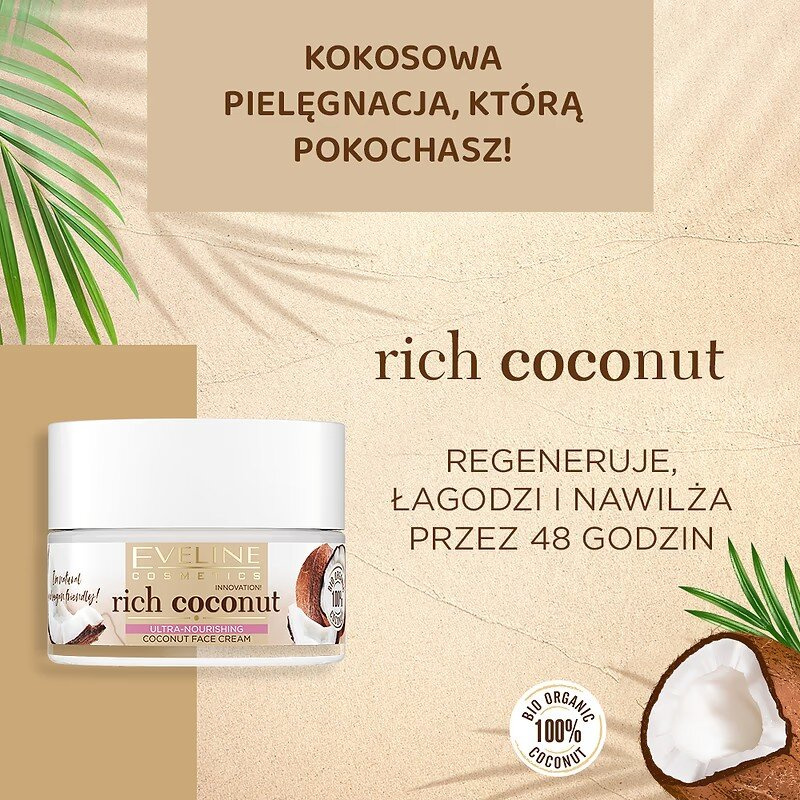 Eveline Rich Coconut Ultra Nourishing Face Cream for Dry and Sensitive Skin 50ml