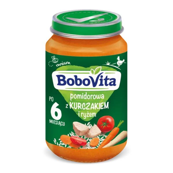 BoboVita Danie Pomidorowa z Kurczakiem i Ryżem dla Niemowląt po 6 Miesiącu 190g