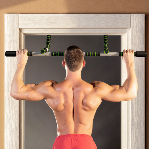 HOMCOM Doorway Pull up Bar, Door Frame Chin up Bar Push up Bar for Home Gym Upper Body Workout, No Drilling or Screws, Green