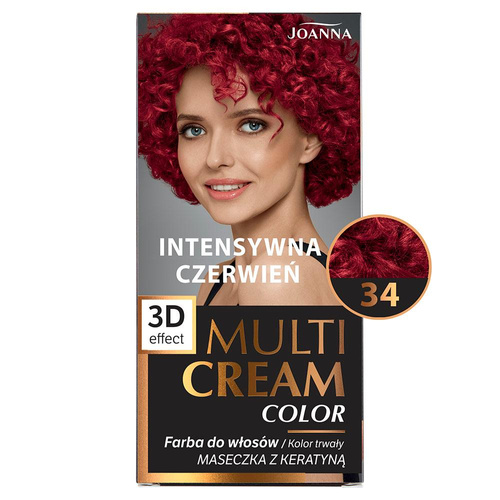 Joanna Multi Cream Color Farba do Włosów z Efektem 3D z Długotrwałym Efektem Nr 34 Intensywna Czerwień 1 Sztuka