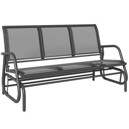Outsunny 3-Seat Glider Rocking Chair for 3 People Garden Bench Patio Furniture Metal Frame, Grey
