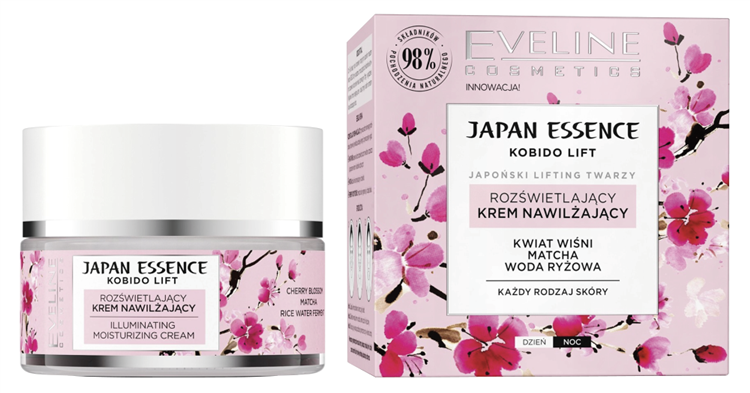 Eveline Japan Essence Rozświetlajścy Krem Nawilżający do Wszystkich Rodzajów Cery na Dzień i na Noc 50ml