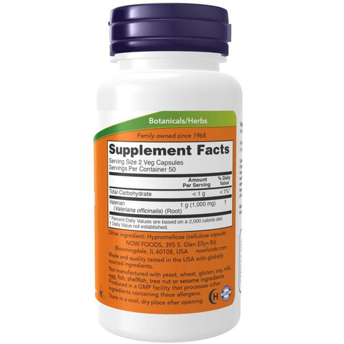Now Foods Valerian Root 500mg Kozłek Lekarski Waleriana Relaks i Wyciszenie 250 Kapsułek