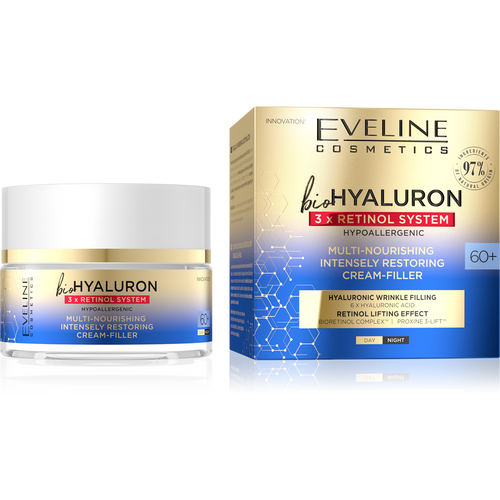 Eveline BioHyaluron 3x Retinol System Multi Nourishing Intensely Restoring Day and Night Cream Filler 60+ 50ml