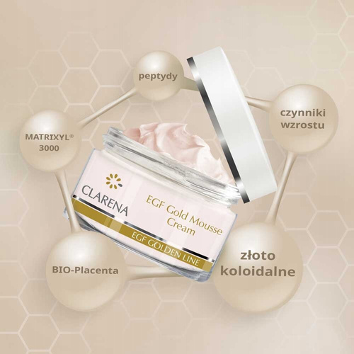 Clarena EGF Golden Line Odmładzający Peptydowy Krem Przeciwzmarszczkowy w Musie z Kolidalnym Złotem 50ml