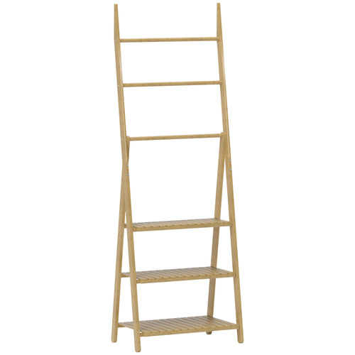 HOMCOM Three-Shelf Bamboo Storage Unit, with Towel Racks - Natural Finish