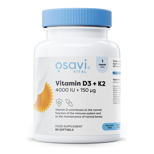 Osavi Vitamin D3 + K2 4000 IU + 150 mcg For Healthy Bones and Immunity 60 Softgels