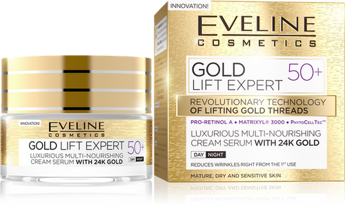 Eveline Gold Lift Expert Luxurious Multi-Nourishing Cream-Serum with 24k Gold 50+ for Day and Night 50ml