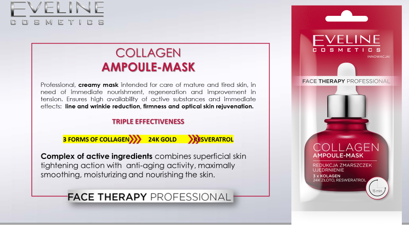 Eveline Face Therapy Professional Ampoule-Mask Collagen Ujędrniająca Maska w Kremie dla Skóry Dojrzałej i Zmęczonej 8ml