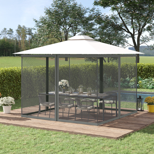 Outsunny 352 x 207cm Universal Replacement Mesh Sidewall Netting for Patio Gazebos and Canopy Tents, (Sidewall Only) Dark Grey