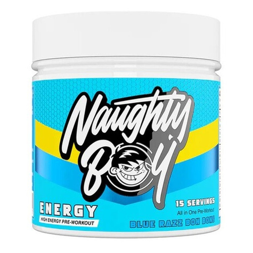 Naughty Boy Energy Pre-Workout Powder Blue Razz Bon Bons For Pump and Focus 195g
