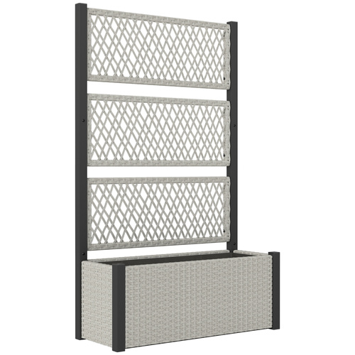 Outsunny Garden Planter Box with Trellis, Liner for Climbing Plants, Vegetables, Flowers, 90 x 35 x 148 cm, Mixed-grey