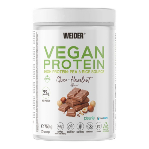 Weider Vegan Protein Białko Grochowe i Ryżowe Czekolada i Orzech Laskowy 750g