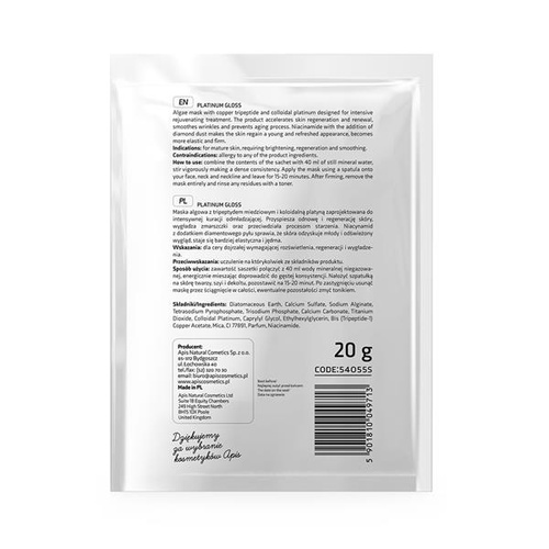 Apis Professional Platinum Gloss Algae Mask with Cooper Tripeptide and Niacinamine Mature Skin 20g