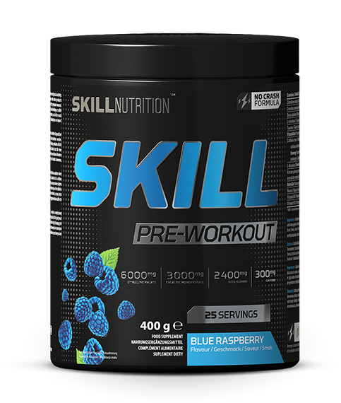 Skill Nutrition Skill Pre-Workout Blue Raspberry Pre-Workout Powder for Energy and Focus 400g