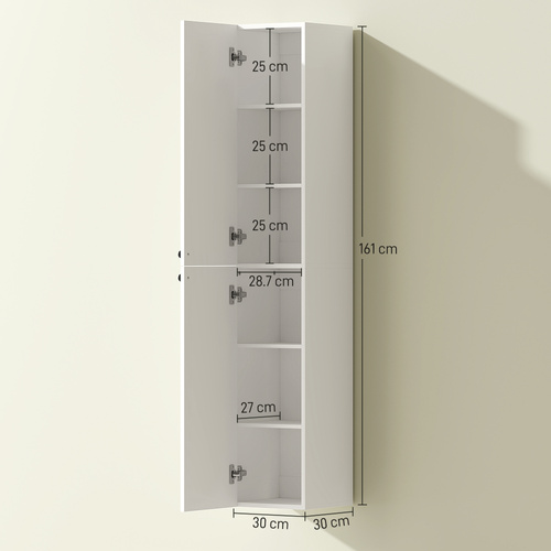 HOMCOM Wall Mounted Tall Bathroom Storage Cabinet with Soft-Close Hinges, Slim Bathroom Cabinet with 2 Doors, White