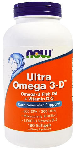 Now Foods Ultra Omega 3-D z Witaminą D-3 Wspomaga Zdrowie Serca i Mózgu 180 Kapsułek