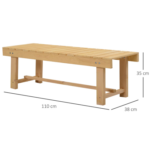 Outsunny Wooden Garden Benches, 2 Seater Outdoor Benches, Fir Wood Backless Patio Loveseat with Slatted Seat for Park, 110 x 38 x 35 cm, 5 Pieces, Natural Wood Finish