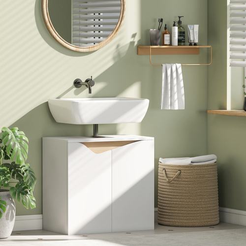 HOMCOM Under Sink Bathroom Cabinet, Bathroom Storage Cabinet with Soft-Close Doors, for Basin without Pedestal, White