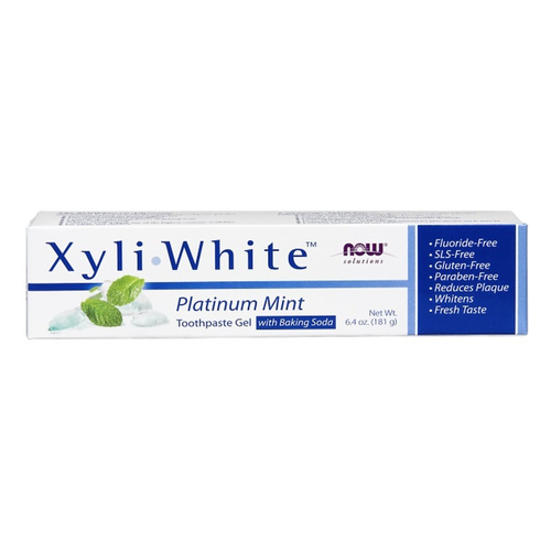 NOW Foods XyliWhite Platinum Mint Toothpaste Gel with Baking Soda and Activated Charcoal 181g
