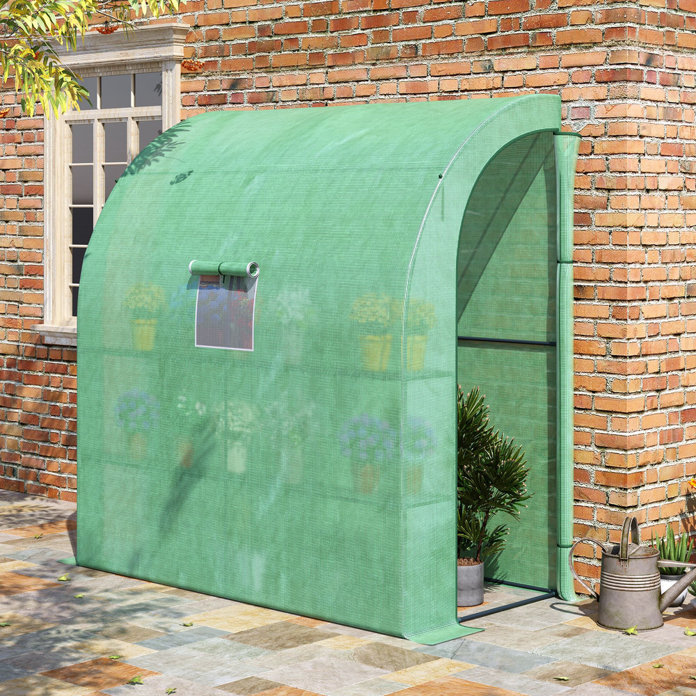 Outsunny Small Lean to Greenhouse 3-Tier with Shelves Outdoor, Green