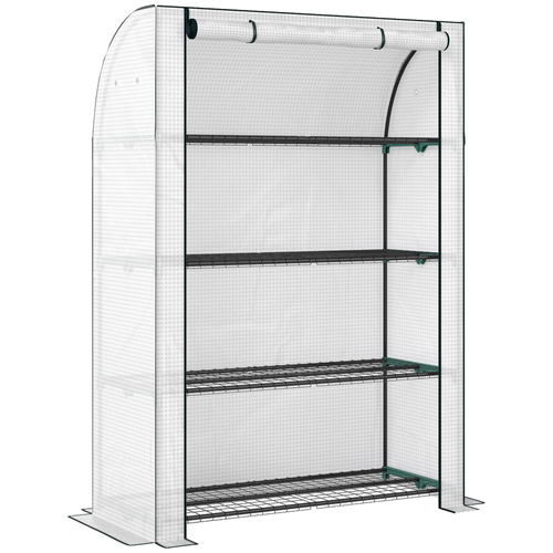 Outsunny Mini Greenhouse with Reinforced PE Cover, Portable Indoor Outdoor Green House with Roll-up Door, 170 x 120 x 50cm, White