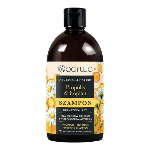 Barwa Receptury Natury Oczyszczający Szampon Propolis Łopian dla Włosów Cienkich i Przetłuszczających Się 380ml