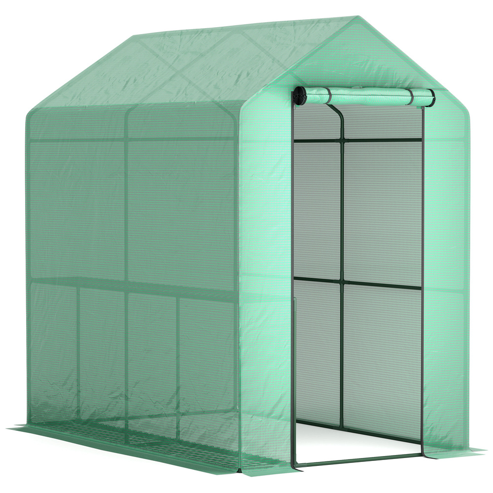 Outsunny 120 x 186cm Walk-In Greenhouse, with Shelves - Green