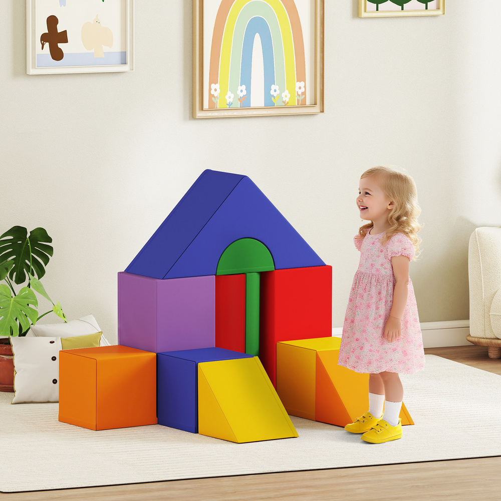 HOMCOM 11-Piece Kids Soft Play Set, Foam Block, Toys for Climbing, Crawling, Multicoloured