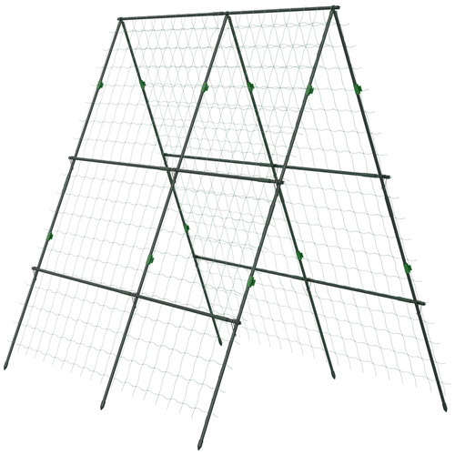 Outsunny Garden Cucumber Trellis for Climbing Plants, A-Frame Trellis Plant Support with Climbing Net, DIY Adjustable Cucumber Support Frame for Raised Bed, Vegetables, Flowers, Fruit, Green