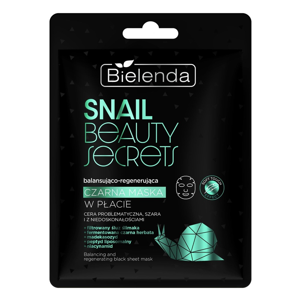 Bielenda Snail Beauty Secrets Balancing and Regenerating Black Sheet Mask with Filtered Snail Slime for Problematic Skin 1 Piece