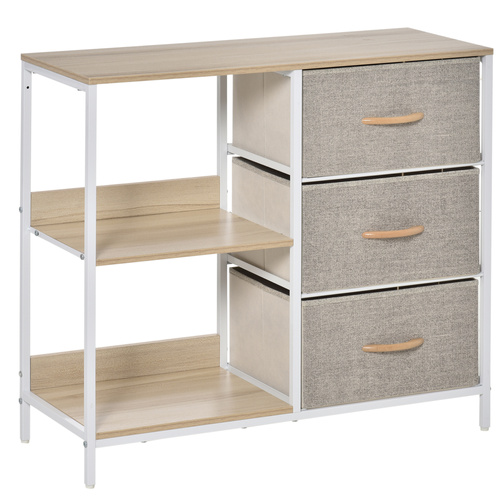 HOMCOM Chest of Drawers Storage Dresser Cabinet Organizer with 3 Fabric Drawers and 2 Display Shelves for Living Room, Bedroom, Hallway, Beige